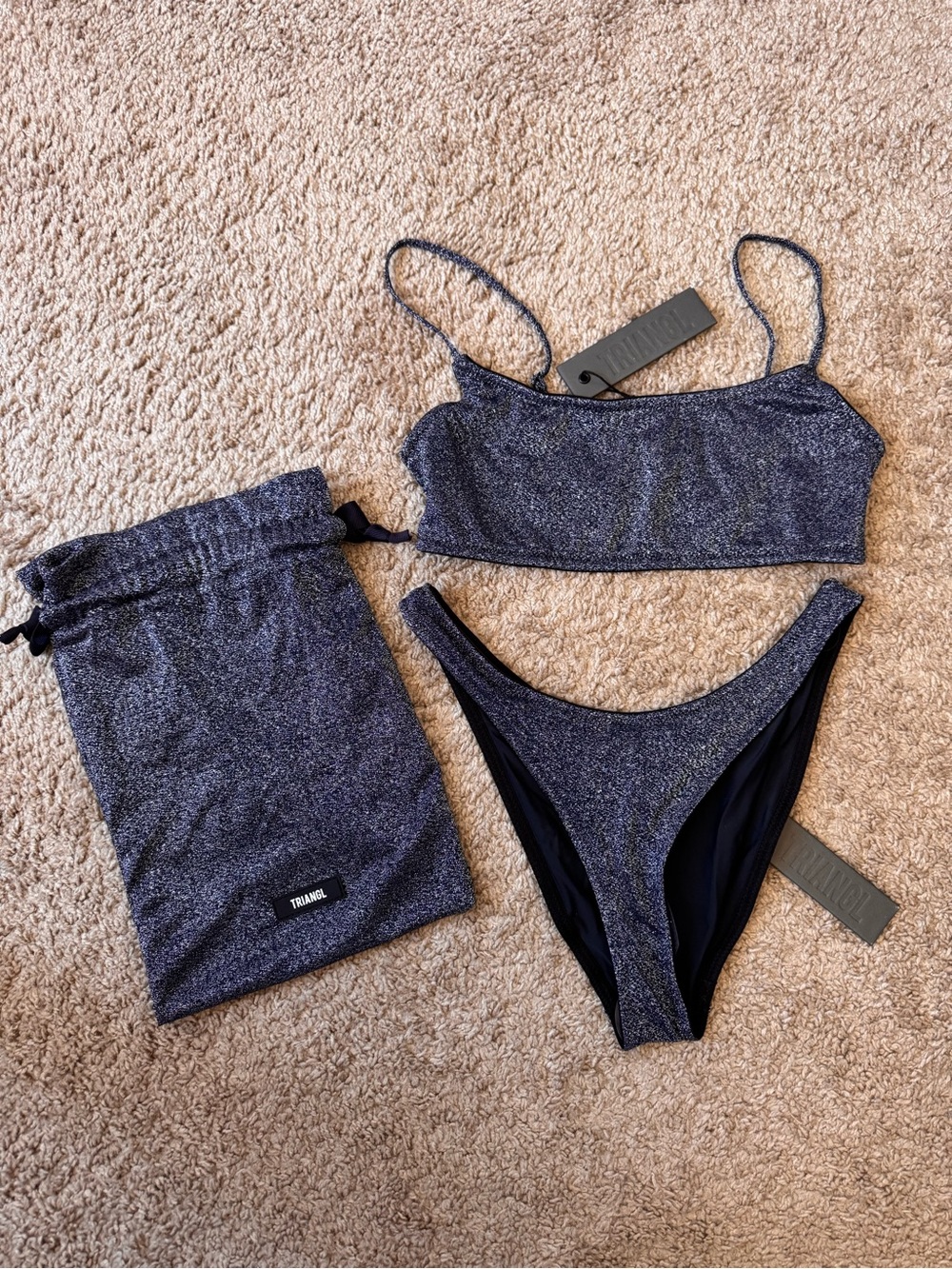 NWT TRIANGL MICA MEDIUM Riverside Sparkle Navy Blue Women’s Bikini Top & Bottom